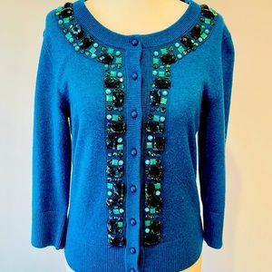 Kate Spade Teal Bejeweled Cardigan (size S)